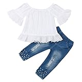 Geagodelia Kinderkleidung Babykleidung Set Kinder Baby Mädchen Kleidung Outfit Spitze Bluse Top + Jeans Hose Kleinkinder Weiche Babyset C-10891 (Weiß & Blau 924, 3-4 Jahre)