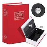 KYODOLED Buchtresor mit Schlüsselschloss, tragbarer Metall-Safe für Wörterbuch-Ableitung, versteckter Safe, 18 x 11,7 x 6,5 cm, Rot, k