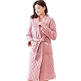 DHDHWL Bademantel Flanell Steppgedeckte Warme lange Bademantel Frauen Ankleidekleid Braut Bath Robe Femme Plus Größe M-xxxl. Brautjungfer Roben Brautkleider (Color : A, Size : XL)