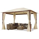 Gartenpavillon 3x4 m Holzoptik, Dach ca. 220 g/m² Polyester 4 Seitenteile in Champag