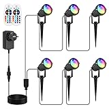 APONUO RGB Gartenbeleuchtung 12V, 40m LED RGB Gartenscheinwerfer, Wegbeleuchtung mit Adapter, Gartenleuchte mit Fernbedienung IP66 wasserdicht (6 Lichtset)