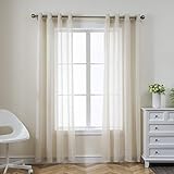 CUCRAF Solid Sheer Leinenoptik Voile Vorhang Fenstervorhang-Sets, Polyester Ösenschal, Moderne Fensterbehandlungen, Leinenfarbe, H225 x B140cm 2er S