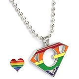 C2Jew Schwul und Lesbisch Stolz Flagge Anhänger Halskette, Edelstahl LGBT Regenbogen Schmuck, mit Liebesherz B