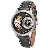 Excellent Automatische Uhr der Männer mit Tourbillon-Zifferblatt und echtem Lederband Mode Freizeit Multifunktionskalender Dekoration Automatische mechanische Uhr,Schw