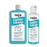 ruja Sanitär-Schaum Set | 250 ml Schaum- und 1 Liter Nachfüllflasche | Für Waschbecken, Wannen, Armaturen, Fliesen und WC im Bad | Mit Metallschutz für empfindliche Ob