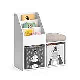 Vicco Kinderregal Luigi Weiß Spielzeugablage Bücherregal Aufbewahrungsregal Comic Regal für Kinder (Weiß (Bank 2 Fächer), mit Faltboxen (Panda/Tiger))