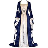 BIBOKAOKE Damen Mittelalterliche Kleid mit Trompetenärmel Mittelalter Party Kostüm Maxikleid Lange Ärmel Renaissance-Kleid Halloween Cosplay Party Ballkleid Abendkleider Bodenlang