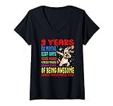 Damen 9 Jahre 108 Monate, um fantastisch zu sein 9th Birthday Dabbing Dog T-Shirt mit V