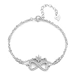 FPOJAFVN S925 Sterling Silber Infinity Endlose Liebesarmband Mode Stern Zirkon Verstellbares Armband Schmuck Geschenke Für Frauen Mädchen Weihnachten,Silb