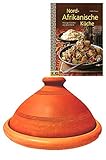 Tajine, original aus Marokko, inklusive Kochbuch Nord Afrikanische Küche, Tontopf zum Kochen, Tuareg Ø 30cm, für 4-5 Personen, handgetöpfert aus Marrakesch, frei von S