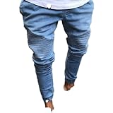 Herren Einfarbig Kleine Füße Jeans Modisch Gerades Bein Plissee-Muster Hohe Taille Waschbar Einfarbige Denim-Hose XL