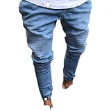 Herren Einfarbig Kleine Füße Jeans Modisch Gerades Bein Plissee-Muster Hohe Taille Waschbar Einfarbige Denim-Hose XL