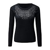 KIMODO Langarm Oberteile Herbst T-Shirt Damen Mode Knöpfen Rollkragen Shirt Bluse Slim Fit Tops Pullover Blusenunterhemd Herbst und Winter (B-Schwarz, XXL)