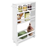 bomoe Küchenwagen Hylla Weiß 50x79x15cm - Rollwagen Badregal - Nischenregal mit 2 Rollen & Füßen zur Stabilisierung - Schmales Regal Küche & Bad Nischenwagen 15cm breit - FSC zertifiziertes H