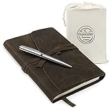 Nachfüllbares Leder Tagebuch für Erwachsene - Geschenkset mit Luxus Stift - Handgefertigtes Ledergebundenes Notizbuch A5 - Perfektes Notizbuch Leder für Reisen und zum Schreiben Unterweg