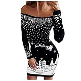 WHSOP Damen Schulterfrei Strick Midi Kleid Figurboten Kleider Hohe Taille Cocktailkleid Bodycon Klasse Weihnachtsmuster Partykleid Freizeitkleid Weihnachtsk