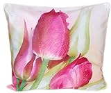 weiche Kissenhülle 40x40 cm Kurzvelours Soft-Touch Dekokissen Tulpen Pink Kissenbezug Foto Kissen Frühling S