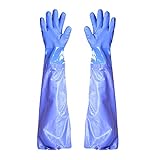 USHS 67cm Arbeitshandschuhe Wasserdicht Teichhandschuhe Wasserdichte PVC-HandschuheLangärmlige Sicherheit Handschuhe Haltbare Lange Wasserdichte Handschuhe mit Baumwollfutter zum Angeln (Blau)
