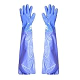 USHS 67cm Arbeitshandschuhe Wasserdicht Teichhandschuhe Wasserdichte PVC-HandschuheLangärmlige Sicherheit Handschuhe Haltbare Lange Wasserdichte Handschuhe mit Baumwollfutter zum Angeln (Blau)