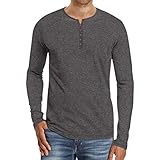 Herren Langarm Baumwolle Grandad T-Shirt mit 5 Knöpfen Regular Tee Top Henley Langarm T-Shirts Rundhalsausschnitt Freizeithemden Button Tops Arbeitskleidung Langarm Henley Pocket T-Shirt Work Utility