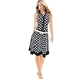 Elecenty Damen Sommerkleid Knielang Kleider V-Ausschnitt Rock Tupfen Frauen Ärmellos Mode Kleid Minikleid Kleidung Partykleid (L, Schwarz)