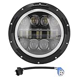 7in 80W Runde Motorrad LED Scheinwerfer Bernstein Weiß DRL Halo Ring Winkel Augen Ersatz Fit für Land Rover Defender 90 1997