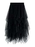 YILEEGOO Damen Tüllrock Hohe Taille gestufte Mesh Ballett Prom Party Tüll Tutu A-Linie Midi Rock, Schwarz , Einheitsgröß