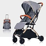 Tragbarer Baby-Kinderwagen, leichter Kinderwagen, kompakter Reise-Buggy, mit einer Hand faltbar, 5-Punkt-Gurt, zum Zurücklehnen, ideal für Flugzeuge (Farbe: Braun)