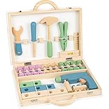 small foot 11505 Werkzeugkoffer 'Nordic' aus Holz, mit Werkzeugen und Schraubset, 32-teilig, ab 3 J
