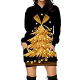 Teenager Mädchen Damen Weihnachten Hoodie Kleid 3D Weihnachtsbaum Motiv Weihnachtspullover Kleid Vintage Langarm Sexy Party Mini Kleider Lang Taschen Bluseoberteile Langarmshirt Weihnachts Kostü