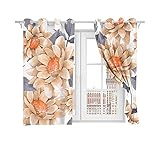 LucaSng 3D Digitaldruck Vorhang Blickdicht Gardinen 264x215 CM Weißer Hintergrund Braun Kunst Blume Pflanze Perforierte Vorhänge 2 Stück Set, Garten Wohnzimmer Küche Schlafzimmer Verdunkelungsvorhäng