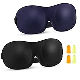 2 Pack Augenmaske Schlafmaske - 3D Damen und Herren Schlaf Augenmaske, Memory Foam weiche Schlafmaske, 100% Blackout Augenmaske mit verstellbaren Schultergurten und Ohrstöpseln (Schwarz und Blau)