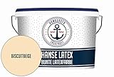 Latexfarbe MATT Biscuitbeige Hanse Latex abwischbare Wandfarbe - Deckenfarbe Küchenwandfarbe Wohnraumfarbe - geruchsarme Farbe für Küche, Bad & Wohnraum Beige // Hamburger Lack-Profi (5 L)