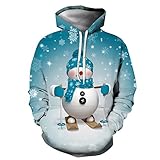 GOKOMO Unisex Kapuzen Fleece Pullover lässiger Weihnachtsdruck Langarm Kapuze Hässlicher Weihnachtspullover Christmas Ugly Sweater Fleece Sweatshirt Damen Herbst Winter Warm(5XL,Hellblau)