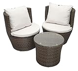 KMH®, 3-teilige Polyrattan Gartensitzgruppe *Felipa* inklusive Sesselauflage und Kissen - Farbkombination: braun/Weiss (#106406)