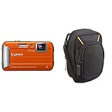 Panasonic LUMIX DMC-FT30EG-D Outdoor Kamera (16,1 Megapixel, 4X Opt, 2,6 Zoll LCD-Display, wasserdicht bis 8 m, 220 MB interne Speicher, orange) & Amazon Basics Kameratasche für Kompaktkameras, groß