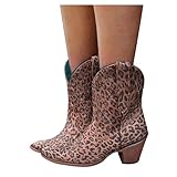 Bcshiye Damen Vintage bestickte Cowgrirl Stiefel Retro Kurze Western Stiefeletten Spitze Chunky Mid Cowboy S