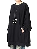 FTCayanz Damen Neu Oversize T-Shirt Langarm Casual Tunika Tops Sweatshirt (L, Schwarz)