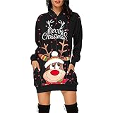 CCOOfhhc Weihnachtspulli Damen Oversize Lang GroßE GrößE Kapuzenpullover Longpullover Für Leggings Winter Weihnachtspullover Mit Kapuze und Tasche Langarm Mini Pullover Kleid Knieläng