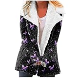 MRULIC Kapuzenjacke Damen Winterjacke Fleece Gradient Langarm Revers Einreiher KnöPfe Jacke Mit Kapuze Mantel Warme Sweatershirt Langarmjacke Herbst Winter Outwear Kapuzenpullover(Violett,XXL)