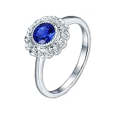 ANAZOZ Echtschmuck Damen Ring 18 Karat 750 Weißgold 1 Karat Saphir 0.16 Karat Diamant Ehering Damen Blume Solitärring Größe 49 (15.6) AN5304