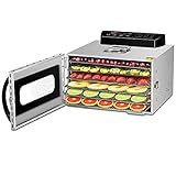 Kwasyo Dörrautomat Edelstahl mit Rezeptheft, 6 Etagen Dörrgerät Temperaturregler von 30-90℃, Timerfunktion von 24h, BPA-frei, Dehydrator für Obst- Fleisch- Früchte-Trockner-Gemü