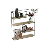 Gadgy Wandregal Schwarz Metall | Metallregal Holz | Wanddeko Schlafzimmer | Wohnzimmer Deko Modern | Gewürzregal Holz| Hängeregal Metall | Schweberegal Schwarz | Wand Deko | Wandregal Vintag