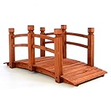 Nexos GH35073 Holzbrücke mit Geländer Teichbrücke rot braun begehbar Größe 150x67x65 cm Dekobrücke Holzsteg Gartenbrücke witterungsbeständig Gartendekoration Teichübergang, rotb