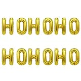 HOHOHO Luftballons mit Weihnachtsmotiv, 40,6 cm, 2 Sets Goldfolien-Buchstaben, Banner, Ballon-Ornamente für Weihnachten, Motto-Partyzubehö