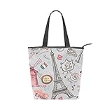 Jeansame Canvas Bag Tote Bag Einkaufstasche Top Griff Taschen Schulter Handtasche Eiffelturm Paris Blumen Französisch Vintag