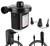 ilauke Elektrische Luftpumpe DC12V AC230V Pumpe Gebläsepumpe fürs Auf- & Abpumpen mit 3 Adaptern Camping Outdoor für 12V Zigarettenanzünder oder 230V Euro-Stecker (schwarz AC/DC)