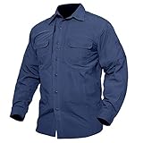 MAGCOMSEN Herren Militär Hemd Outdoor Reise Hemd Sommer Schnelltrocknendes Hemd für Herren Langarm Taktisch Hemd Leicht Angeln Arbeitshemd mit Multi Taschen Blau L