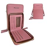 Maymooner Handy-Geldbörse für Damen, kleine Crossbody-Tasche aus PU-Leder mit Kartenfächern, mehreren Reißverschlüssen, Pink02,