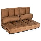 RELAX4LIFE Schlafsofa mit Bettfunktion klappbar, Schlafsessel mit 6 Stufen Verstellbarer Rückenlehne, Bodensofa inkl. 2 Kissen, 150 kg ertragender Klappsofa, für Wohnzimmer Schlafzimmer (Brown)